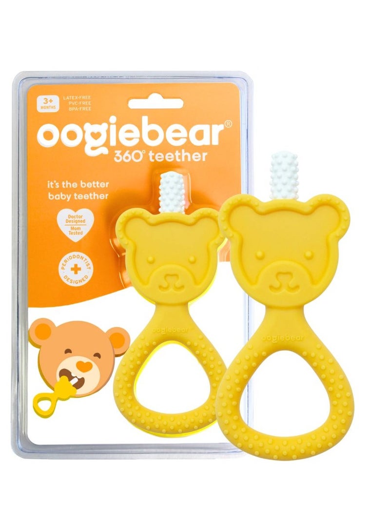 oogiebear 360˚ Teether - Safe Teething Toys for Babies 3 Months and Older | Soft Bristle Teddy Bear Silicone Teether | Super Soft BPA-Free Silicone Teether Toy - Yellow - Image 1