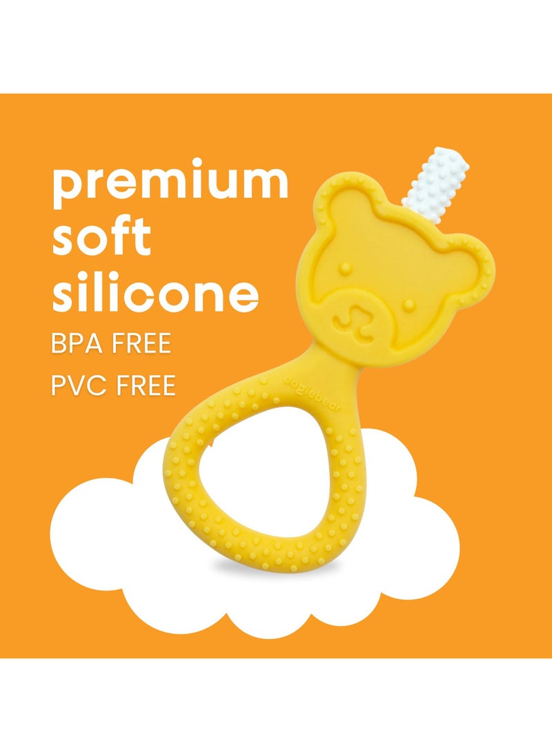oogiebear 360˚ Teether - Safe Teething Toys for Babies 3 Months and Older | Soft Bristle Teddy Bear Silicone Teether | Super Soft BPA-Free Silicone Teether Toy - Yellow - Image 2
