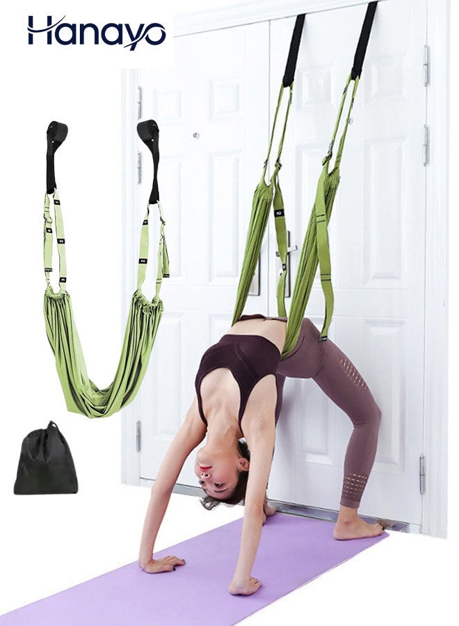 Hanayo Yoga Stretch Strap & Door Hanging Trapeze Sling Kit – Adjustable Flexibility Trainer, Green - Image 1