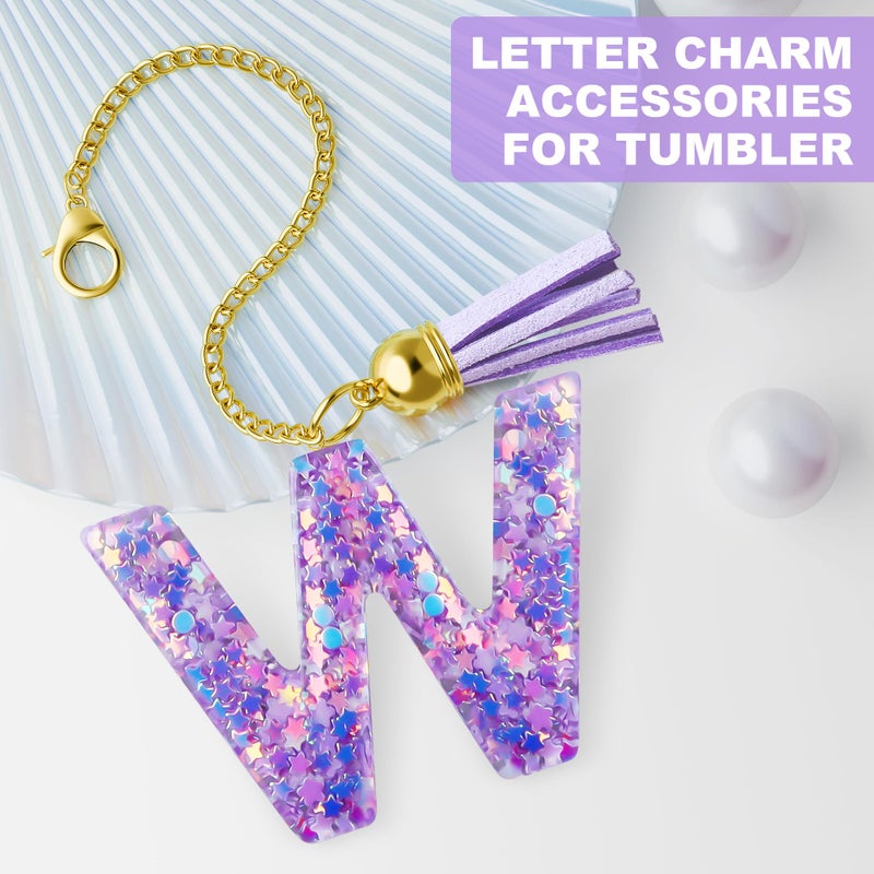 Moyohim Letter Charm For Stanley Cup, Cute Initial Keychain Charm For Handle, Purple Handle Accessories For Stanley Tumbler For Girls Women (Letter W) - Image 2