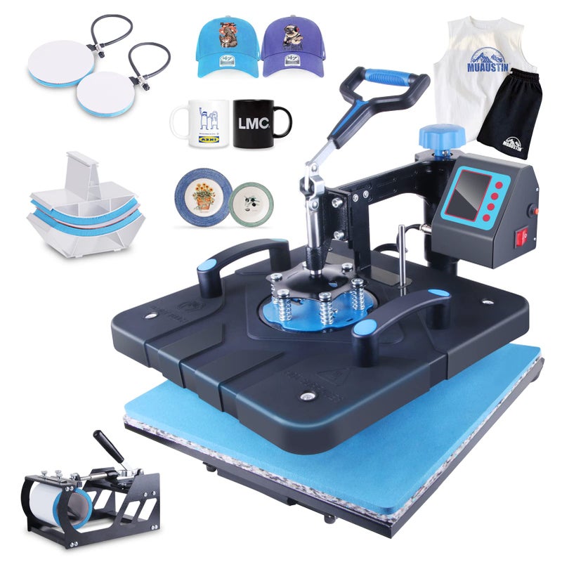 Horgelu HORGELU Upgraded 5 in 1 Heat Press Machine 15x15 Inch Heat Transfer Machine 360Degree Swing Away Multifunction Digital Sublimation Combo Heat Press for T Shirt Mug Hat Plate for Commercial Home 110V