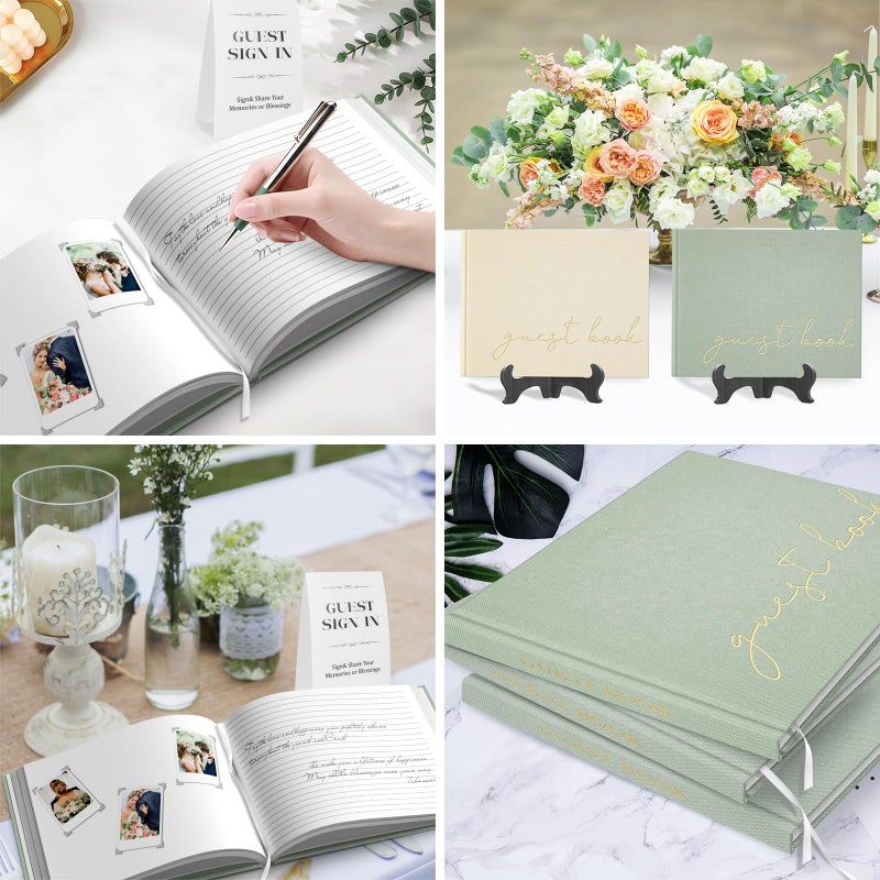 BVSSX Wedding Guest Book for Memorial Service, Half Blank and Lined Guestbook Alternative with Table Sign, 108 Polaroid Photo Corners Stickers, Baby Shower, 100 Pages - Sage 8x10â€ - Image 5