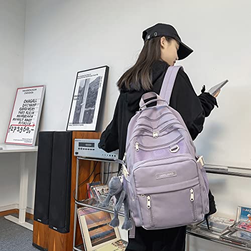 JARKJARD Cute Aesthetic Backpack Kawaii Backpack for School with Cute Pendant Casual Daypack Middle Student Travel College Bookbag for Girls Large Capacity(Purple) - Image 4