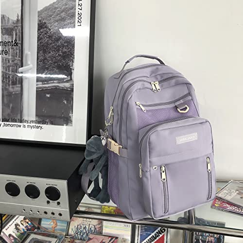 JARKJARD Cute Aesthetic Backpack Kawaii Backpack for School with Cute Pendant Casual Daypack Middle Student Travel College Bookbag for Girls Large Capacity(Purple) - Image 2
