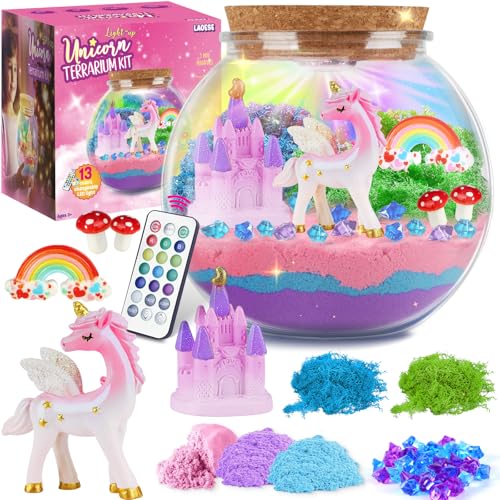 LAOESE Unicorn LightUp Terrarium Kit for Kids LED Night Light DIY Arts and Crafts Kit Unicorn Toys for Girls Ages 4 5 6 7 812 Birthday Easter Gifts for Girls - Image 1