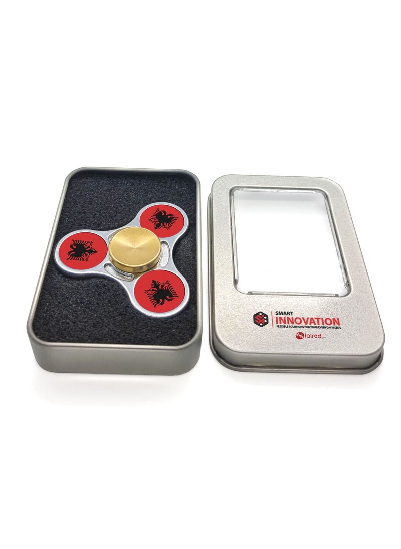 Smart Innovation - Albanian Flag with Two-tone Colour Metal Fidget Spinner, Silver/Gold - Image 1