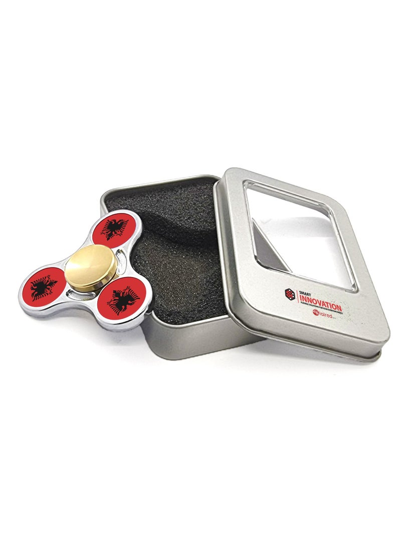 Smart Innovation - Albanian Flag with Two-tone Colour Metal Fidget Spinner, Silver/Gold - Image 1