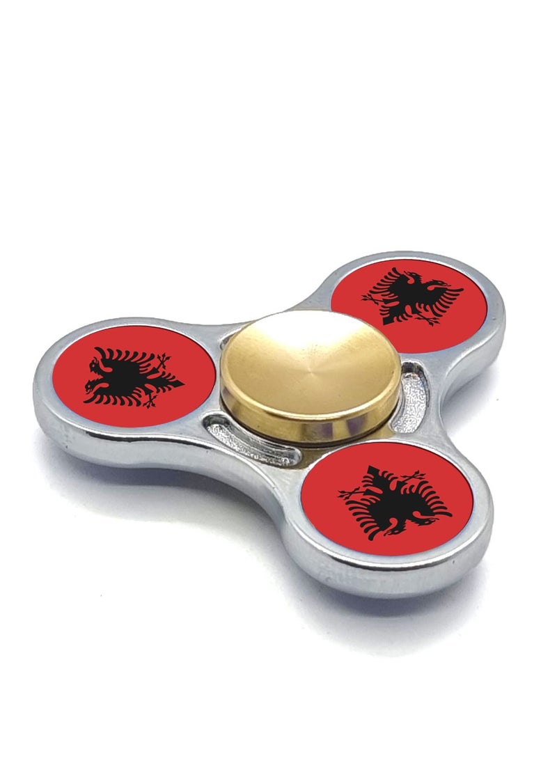 Smart Innovation - Albanian Flag with Two-tone Colour Metal Fidget Spinner, Silver/Gold - Image 1
