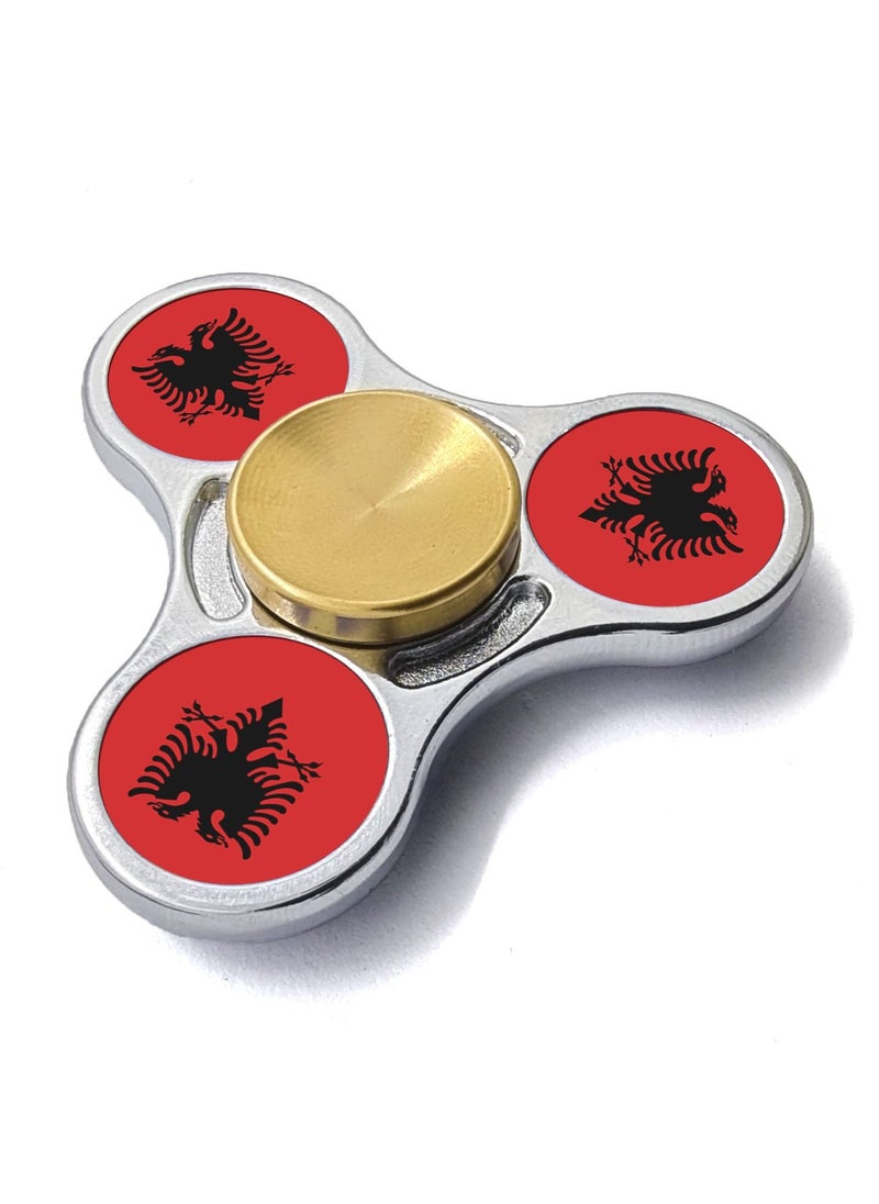 Smart Innovation - Albanian Flag with Two-tone Colour Metal Fidget Spinner, Silver/Gold - Image 1
