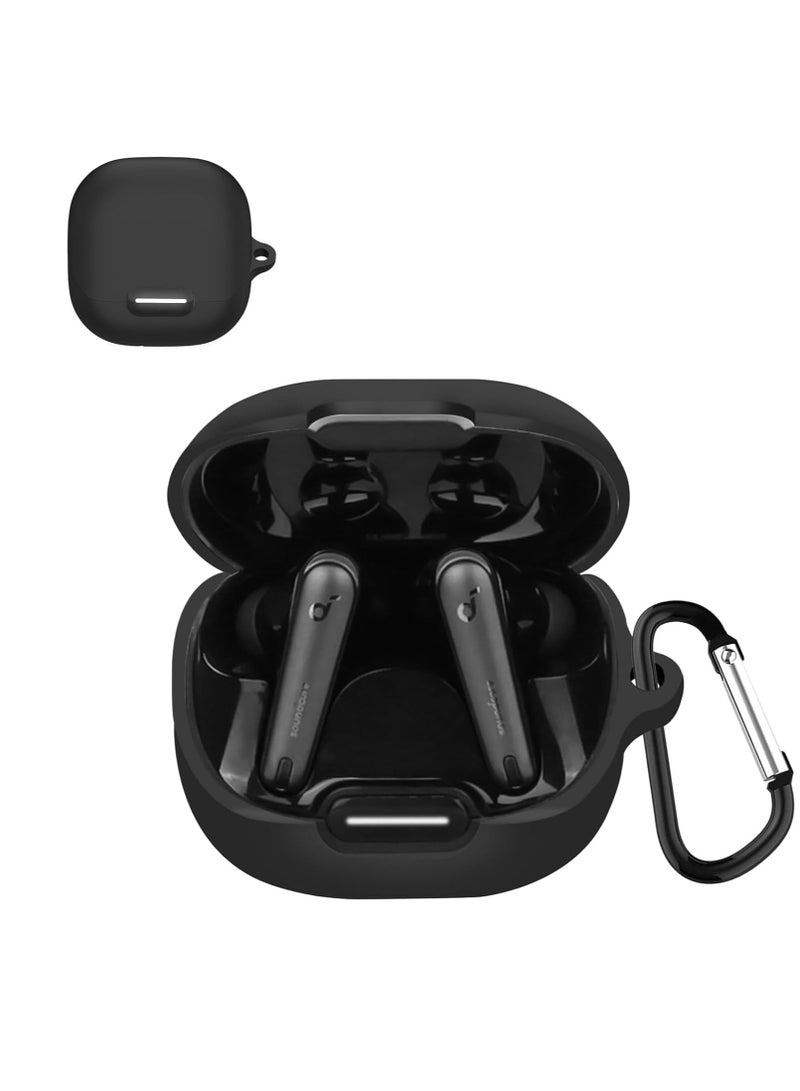 Silicone Case Compatible with Anker Soundcore Liberty 4 NC Earbuds, Soft Silicone Protective Case Cover, Shockproof Sleeve with Carabiner (Black) - Image 1