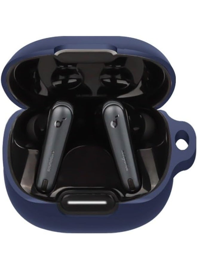 Silicone Case Compatible with Anker Soundcore Liberty 4 NC Earbuds, Soft Silicone Protective Case Cover, Shockproof Sleeve with Carabiner (Blue) - Image 2