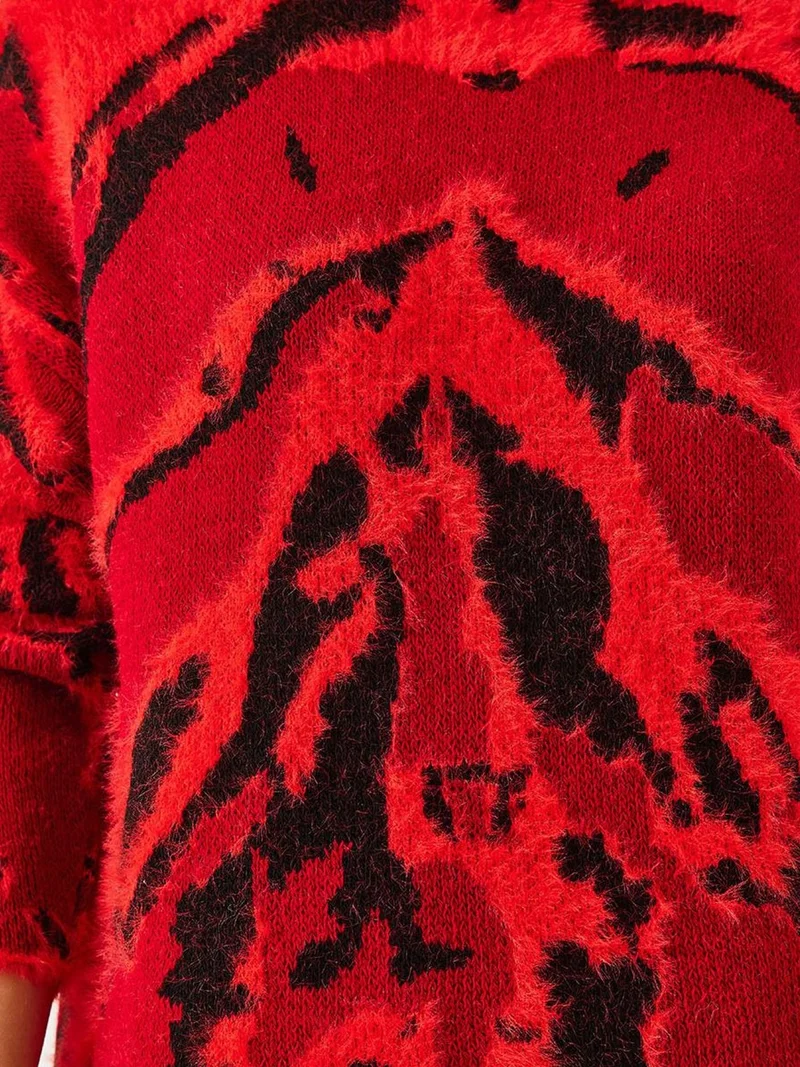 Bianco Lucci Red LUCCI Leopard Print Turtleneck Knit Sweater for Women | Best Price UAE