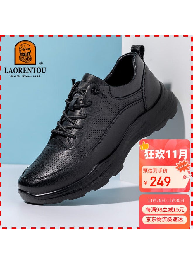 Laorentou Men's Shoes, Sports Non-slip Walking Shoes, Spring And Autumn Outdoor Business Fashion Casual Breathable Leather Shoes For Men, Ll172, Black, Size 40