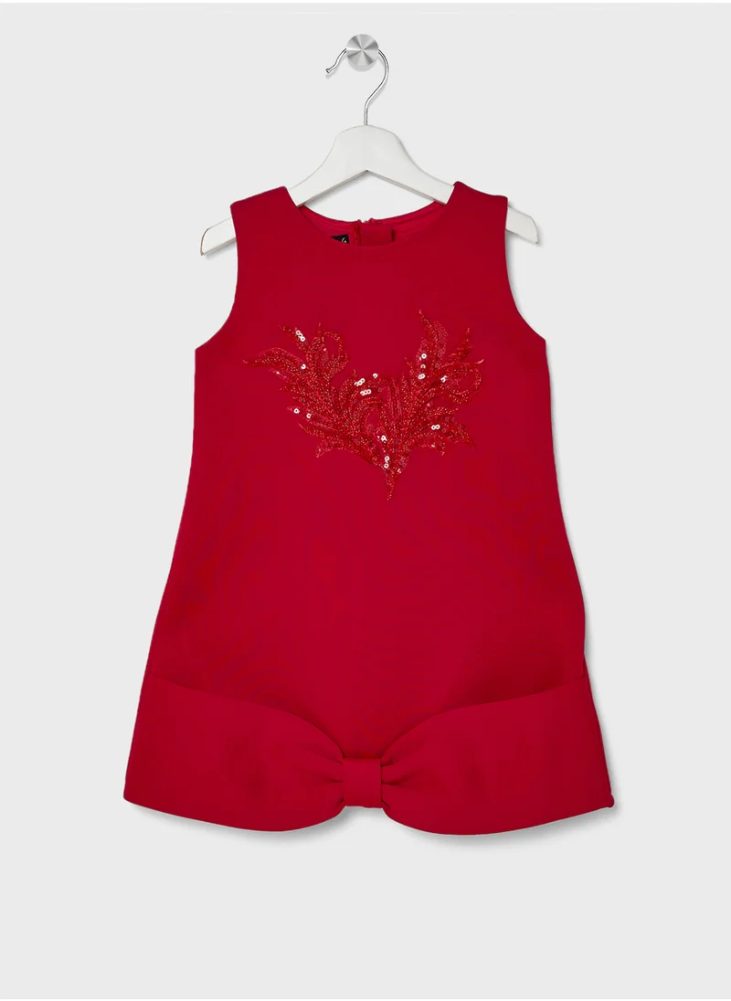 Little Golden Apple Little Cut Sleeves With Bow Design Dress