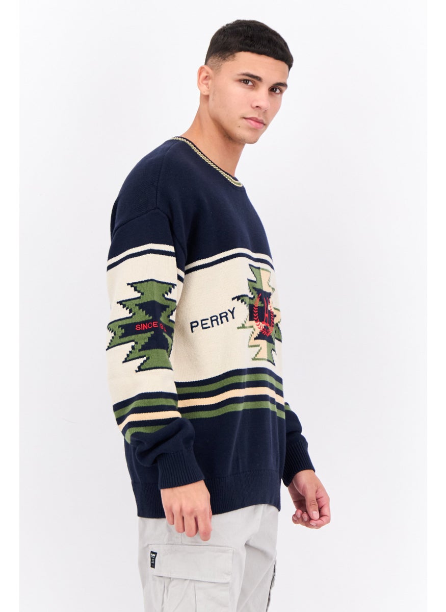 PERRY ELLIS Men Embroidered Logo Pull Over Sweater, Navy  - Image 2