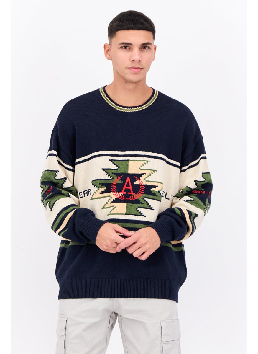 PERRY ELLIS Men Embroidered Logo Pull Over Sweater, Navy  - Image 1