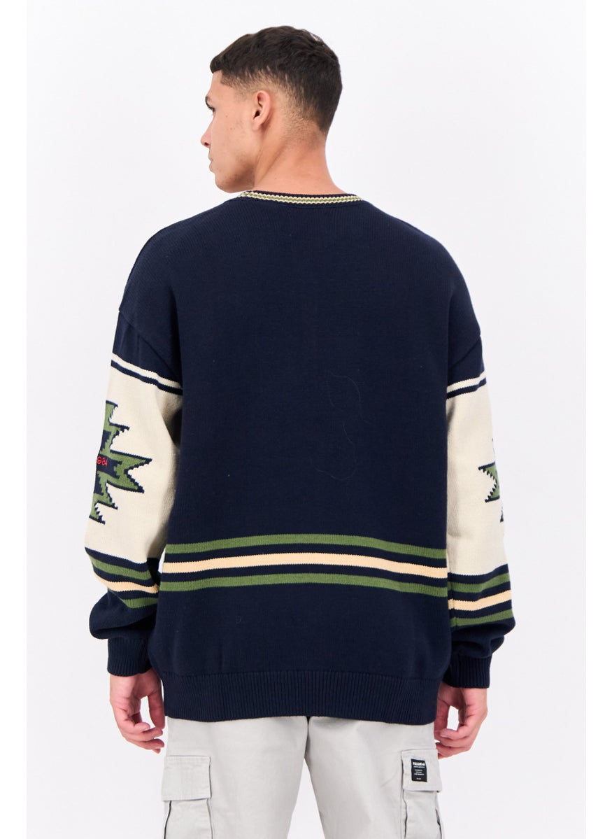 PERRY ELLIS Men Embroidered Logo Pull Over Sweater, Navy  - Image 3