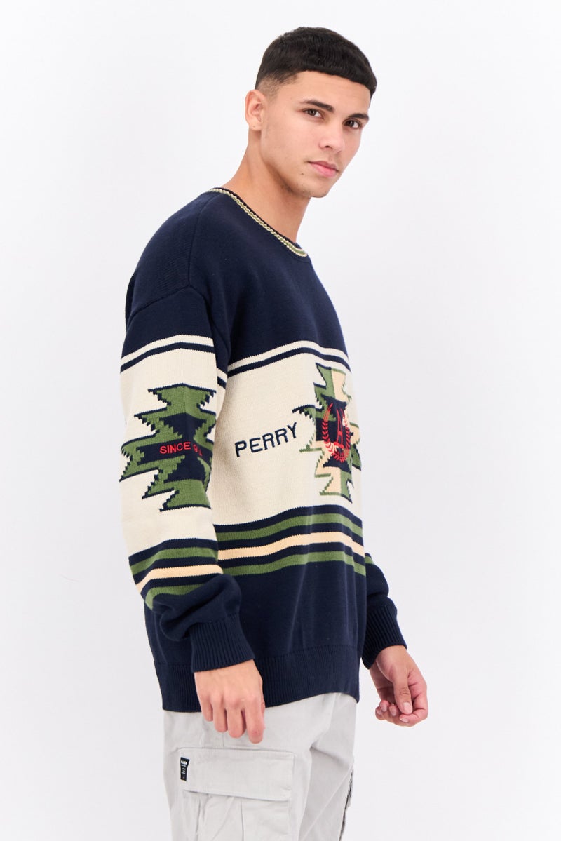 PERRY ELLIS سويت شيرت بولو مزخرف للرجال، أزرق داكن - Image 2