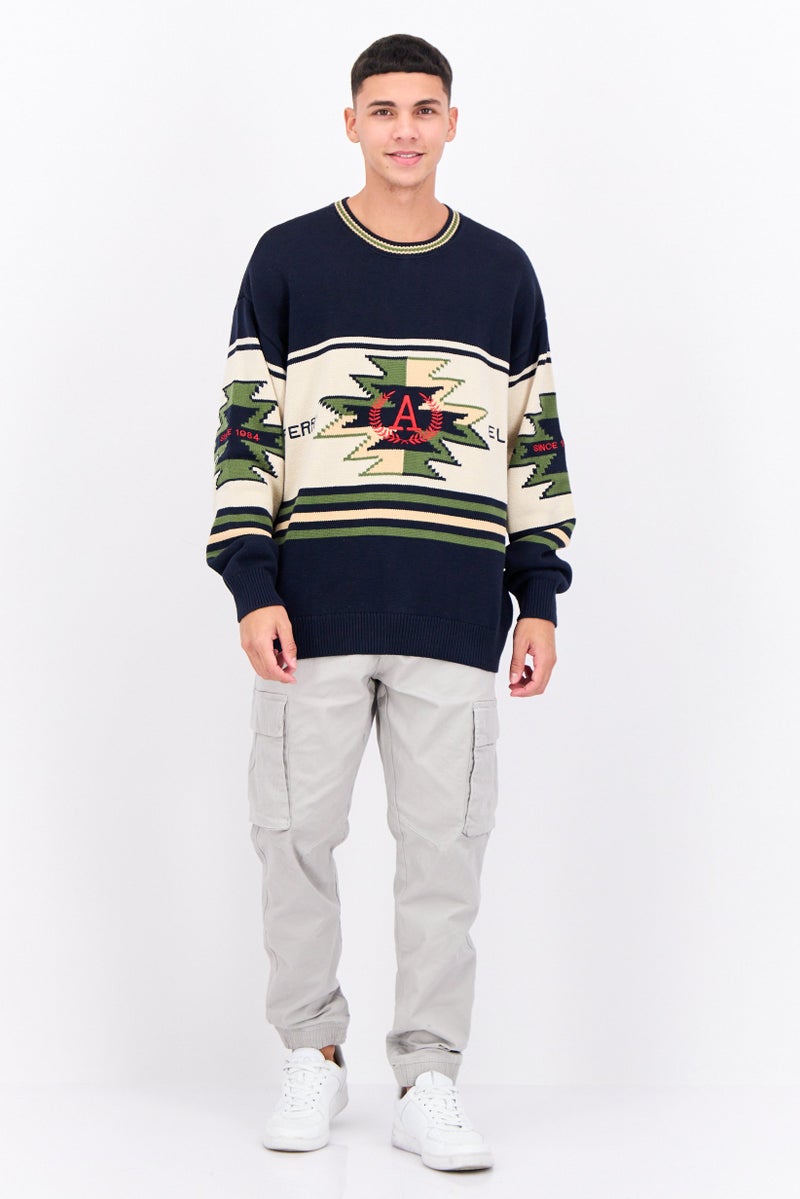 PERRY ELLIS سويت شيرت بولو مزخرف للرجال، أزرق داكن - Image 4