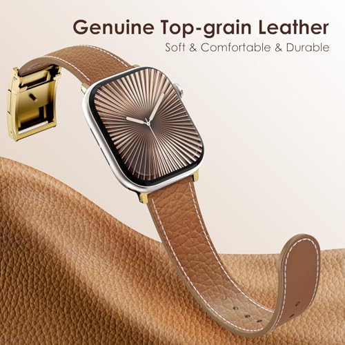 CHANCHY Leather Magnetic Watch Band Compatible with Apple Watch Bands 40mm 38mm 41mm 42mm 44mm 45mm 46mm, Top Grain Leather Dressy Band for Women Men iWatch Ultra SE3 Series 11/10/9/8/7/6/5/4/3/2/1 - Image 4