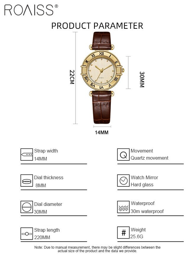 رويس ساعة كوارتز كلاسيكية للنساء مع حزام جلدي بنمط الخيزران بقرص دائري، ساعة يد أنيقة مقاومة للماء كهدية للسيدات - Image 4