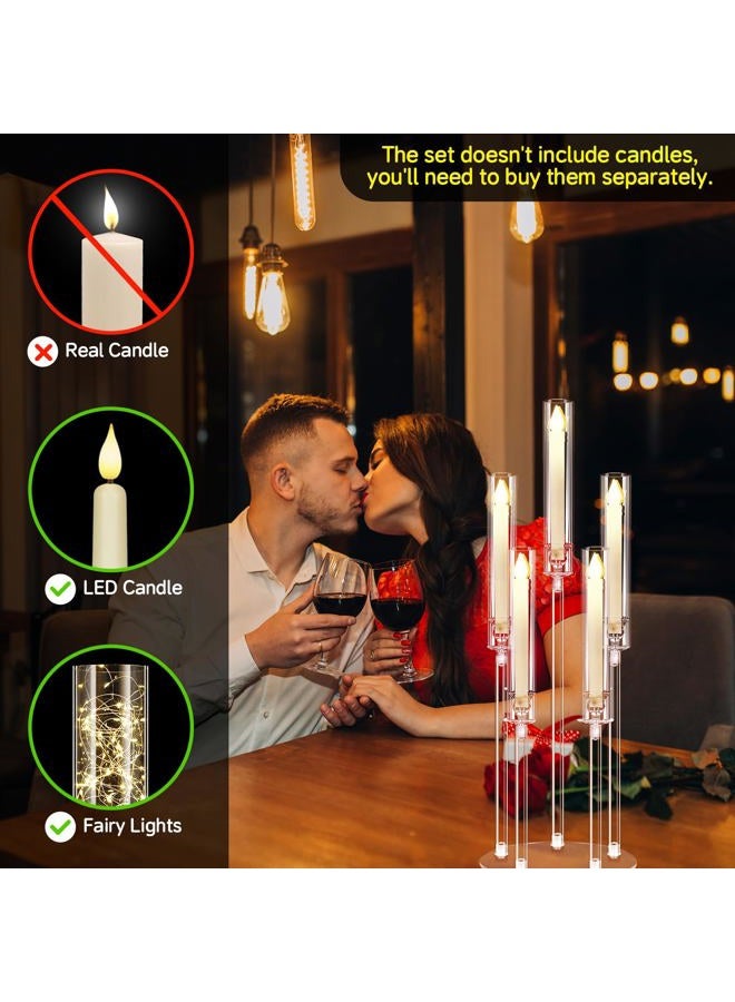 Cherocito 6 Set 26.8'' Tall Acrylic Candelabra Centerpieces for Wedding Table Decorations,Clear 5 Arms Candlesticks Holder with Acrylic Shade for Candlelight Dinner Party Fireplace Gift Fit LED Candle - Image 3