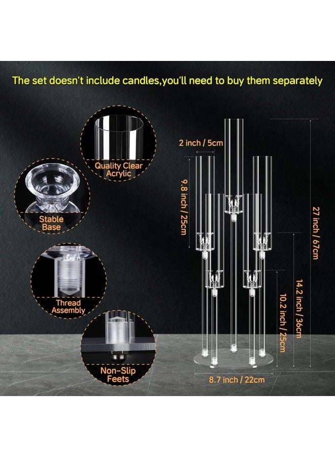 Cherocito 6 Set 26.8'' Tall Acrylic Candelabra Centerpieces for Wedding Table Decorations,Clear 5 Arms Candlesticks Holder with Acrylic Shade for Candlelight Dinner Party Fireplace Gift Fit LED Candle - Image 2