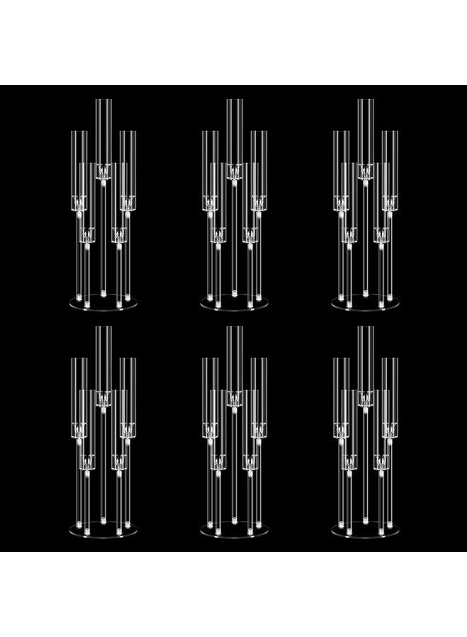 Cherocito 6 Set 26.8'' Tall Acrylic Candelabra Centerpieces for Wedding Table Decorations,Clear 5 Arms Candlesticks Holder with Acrylic Shade for Candlelight Dinner Party Fireplace Gift Fit LED Candle - Image 1