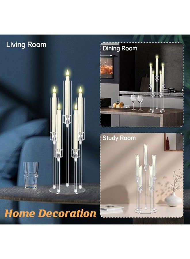 Cherocito 6 Set 26.8'' Tall Acrylic Candelabra Centerpieces for Wedding Table Decorations,Clear 5 Arms Candlesticks Holder with Acrylic Shade for Candlelight Dinner Party Fireplace Gift Fit LED Candle - Image 5