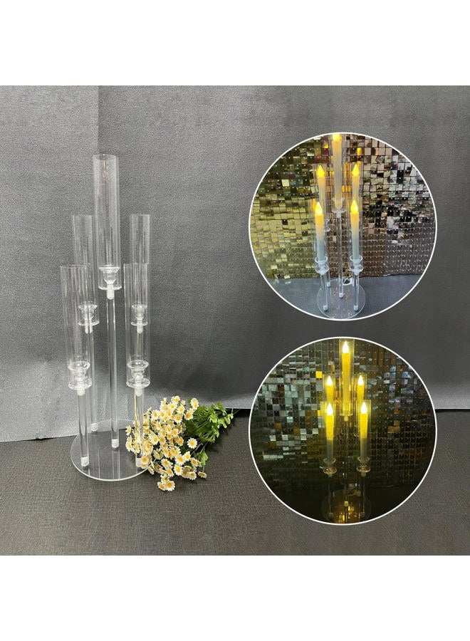 Cherocito 6 Set 26.8'' Tall Acrylic Candelabra Centerpieces for Wedding Table Decorations,Clear 5 Arms Candlesticks Holder with Acrylic Shade for Candlelight Dinner Party Fireplace Gift Fit LED Candle - Image 4