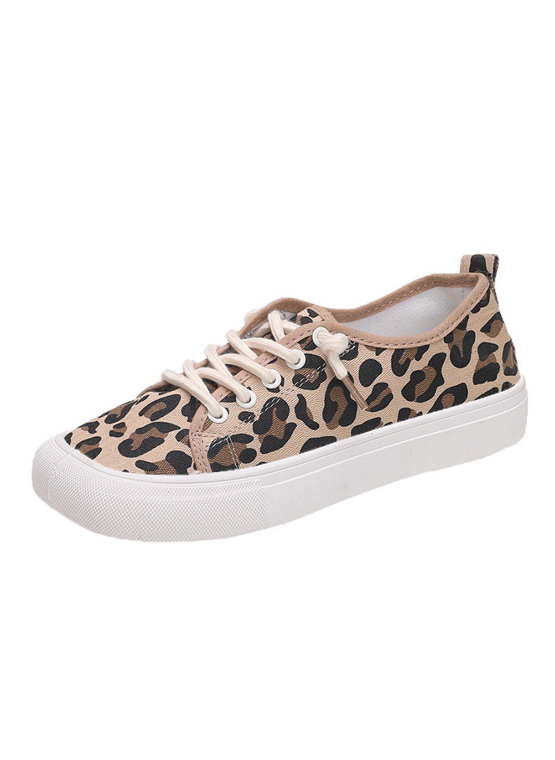 Generic Canva Casual White Shoes 2022 Summer New Style Korean Versatile Vintage Trendy Single Shoes Adult Canvas Sapatos Femininos Leopard print 