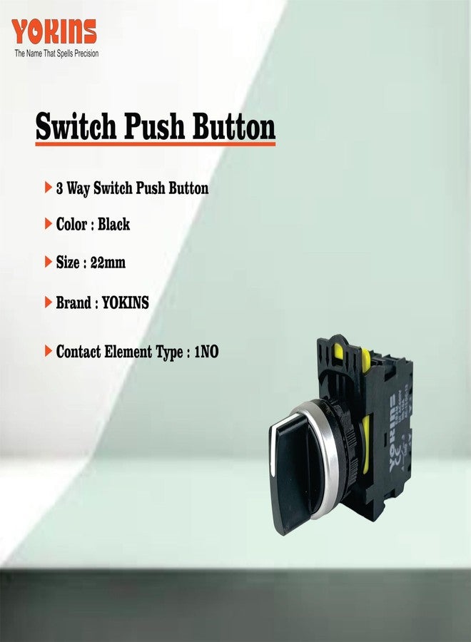 Yokins مفتاح YOKINS زر ضغط مستمر، وضع ثلاثي الاتجاهات، EB2M-A-20XS، 22 مم لون أسود مع عودة زنبركية مع 2NO (موصلات نحاسية وفضية) - Image 2