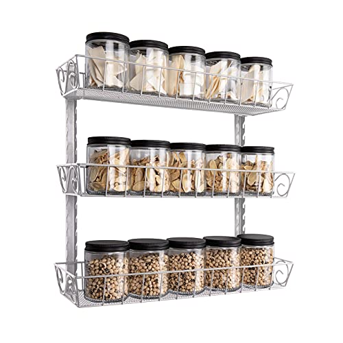 SWOMMOLY Adjustable Wall Mount Spice Rack, 3-Tier Dual-use (Multi-use) Organizer, Silver - Image 1