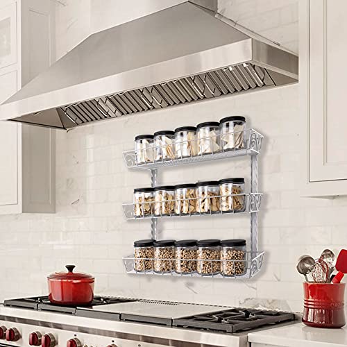 SWOMMOLY Adjustable Wall Mount Spice Rack, 3-Tier Dual-use (Multi-use) Organizer, Silver - Image 4