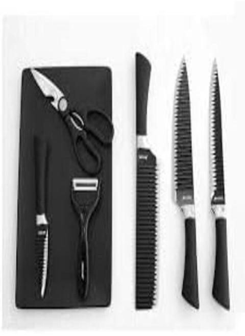 Zepter Kitchen Knife Set 6 Pcs includes a chopper, chef knife, bread knife, paring knife, scissors, and ceramic peeler, with sharp blades for cutting meat, vegetables, fruit, etc.
