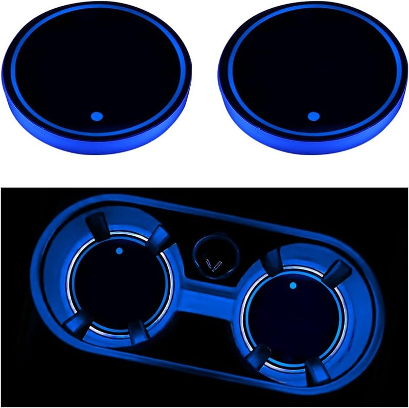 2 قطعة من أضواء حامل الأكواب LED للسيارة، شحن USB، 7 ألوان، حصيرة حامل الأكواب للسيارة، وسادة مشروبات داخلية للسيارة، مصباح ديكور جوي، مناسب لجميع السيارات (بدون علامة) - Image 1