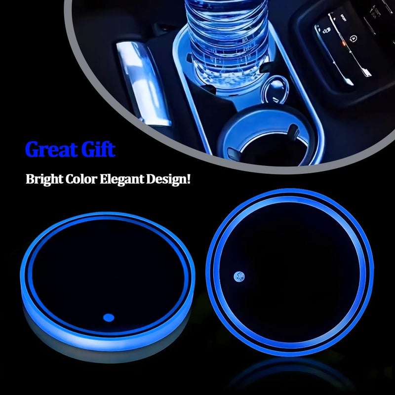 2 قطعة من أضواء حامل الأكواب LED للسيارة، شحن USB، 7 ألوان، حصيرة حامل الأكواب للسيارة، وسادة مشروبات داخلية للسيارة، مصباح ديكور جوي، مناسب لجميع السيارات (بدون علامة) - Image 3