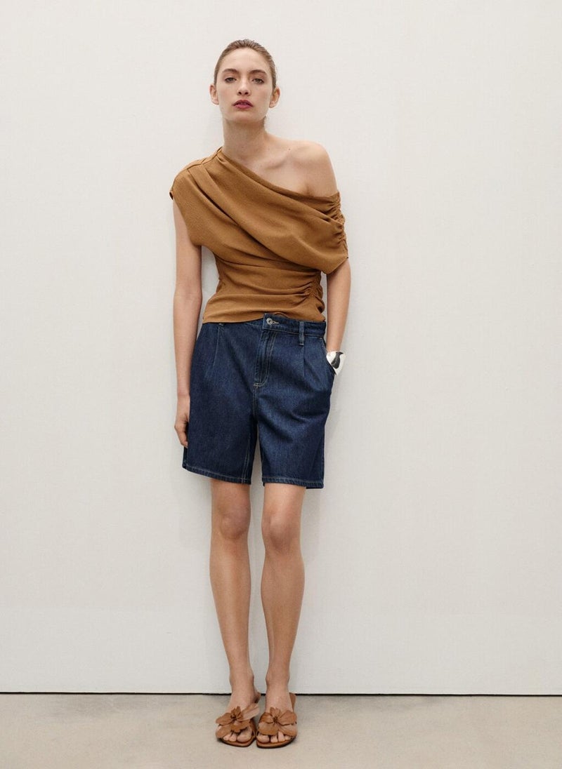 MANGO Rinse Wash Pleated Denim Bermuda Shorts  - Image 4