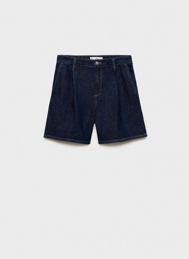 MANGO Rinse Wash Pleated Denim Bermuda Shorts  - Image 5