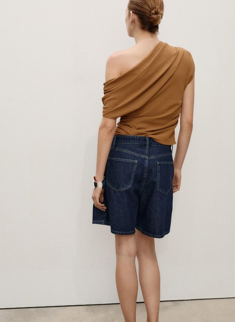 MANGO Rinse Wash Pleated Denim Bermuda Shorts  - Image 2