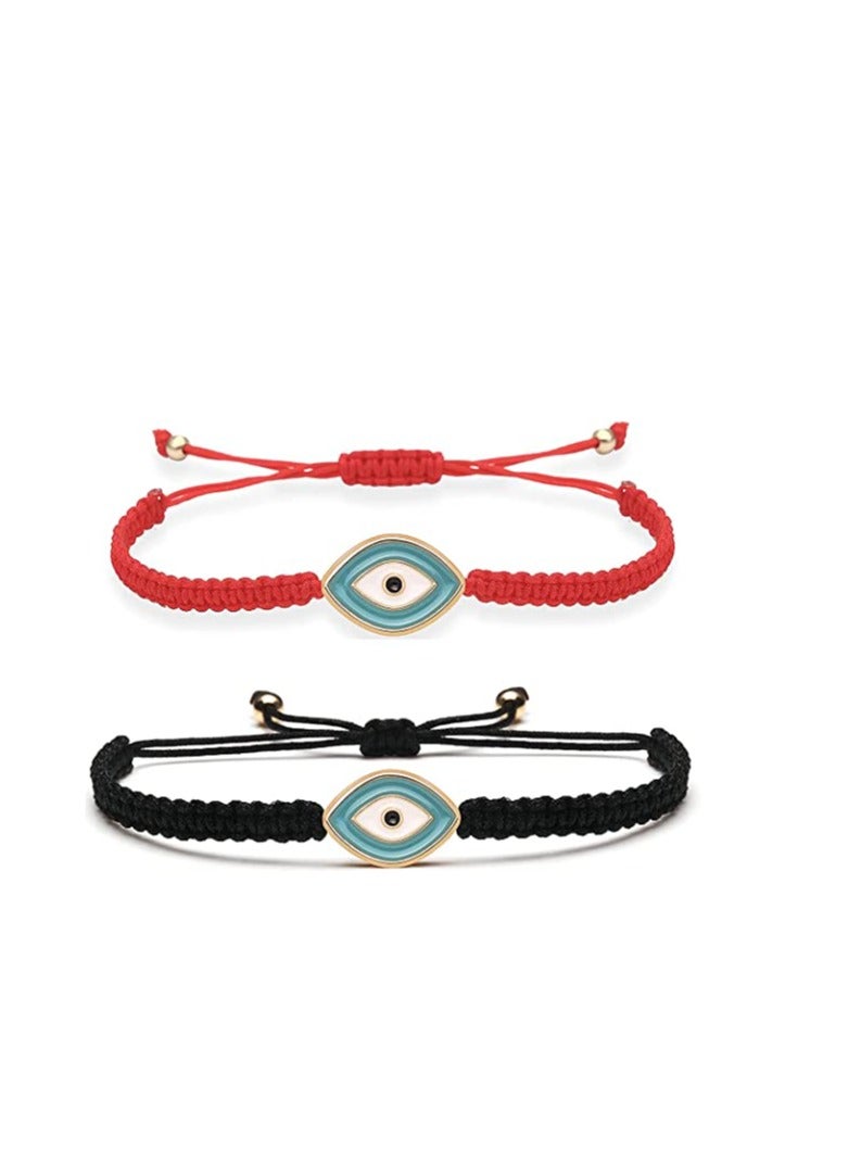 SYOSI Blue Eye Couple Bracelet- 2 Pieces Set Couple Wristbands Red & Black Handmade String Amulet Jewelry Blue Eye Bracelets Adjustable Tightness for Couples Girlfriend Boyfriend Best Friends - Image 1