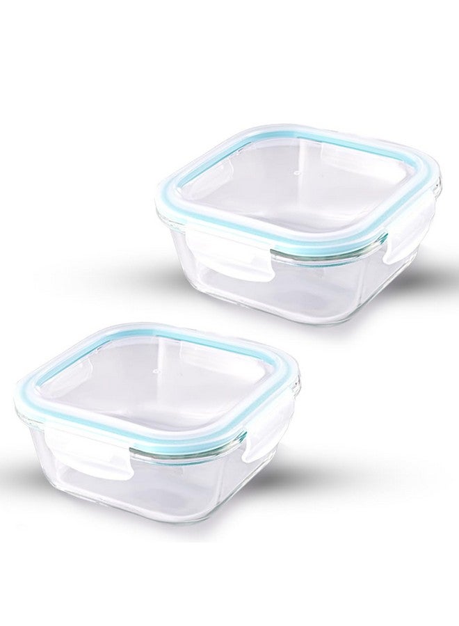 ATTRO Glassox Classic Square Lunch Box with Locking Lid Borosilicate Glass Lunch Box Fridge Organizer Food Storage Container Microwave & Freezer Safe Set of 2 (310 ML),Transparent - Image 1