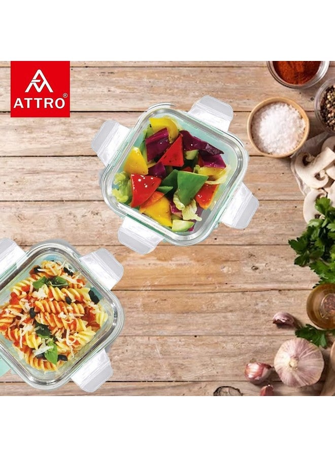 ATTRO Glassox Classic Square Lunch Box with Locking Lid Borosilicate Glass Lunch Box Fridge Organizer Food Storage Container Microwave & Freezer Safe Set of 2 (310 ML),Transparent - Image 2