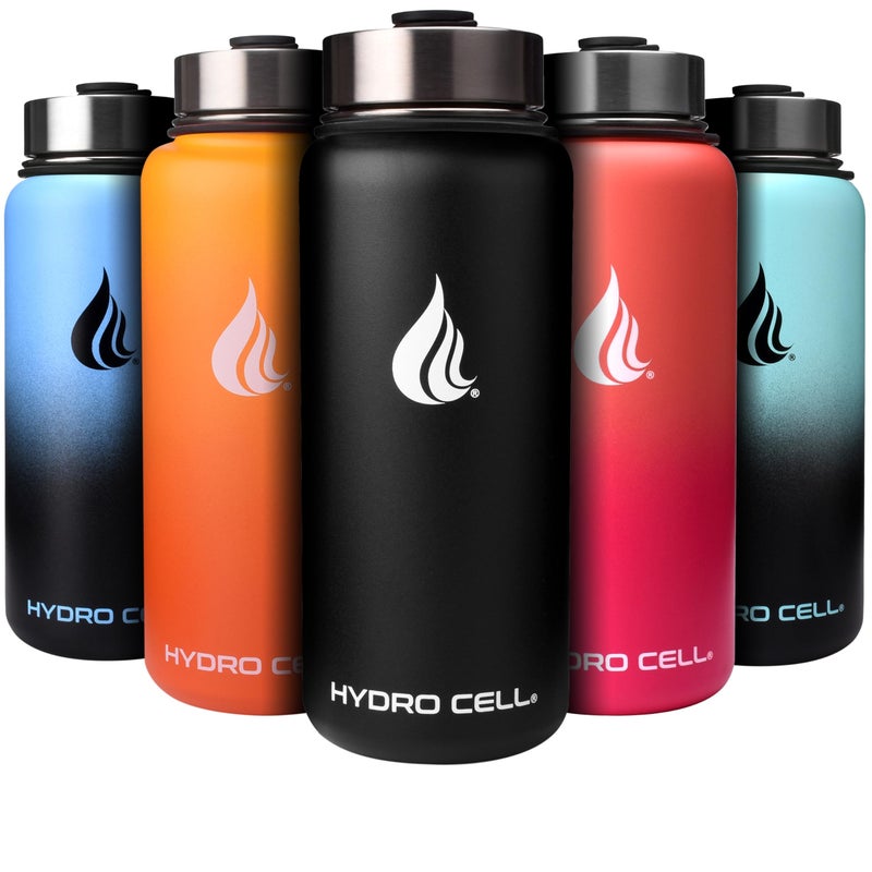 HYDRO CELL Stainless Steel Insulated Water Bottle with Straw - For Cold & Hot Drinks - Metal Vacuum Flask with Screw Cap and Modern Leakproof Sport Thermos for Adults (Black 32oz) - Image 1