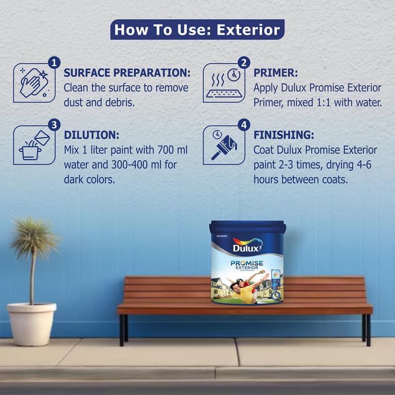 Dulux Promise Exterior Emulsion Paint (1L, Glass Green)Ideal for exterior wall paint, smooth finish, anti-peel & anti-crack, perfect for dry to moderate climates, 3-year warranty - Image 3
