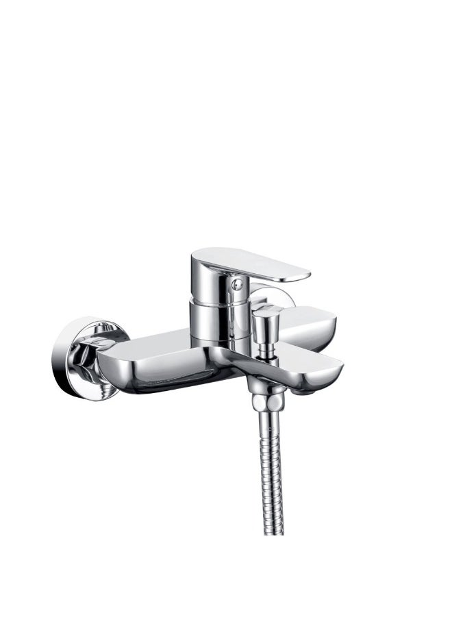 DANUBE HOME - Milano Calli Bath Shower Mixer Set Chrome | Brass Shower Mixer | Bath Room Fixture Hot & Cold Bathtub Faucet Shower Tap For Bathroom Toilet Washroom - Chrome - Image 1