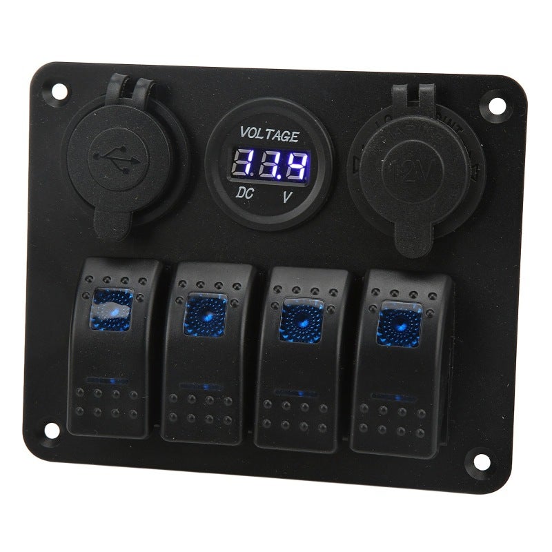 Marine 4 Gang Rocker Switch Panel with USB Cigarette Lighter Socket and Voltage Monitor - IP65 Waterproof Marine Grade ABS for 12V-24V Trucks Jeeps Boats Yachts - Image 3