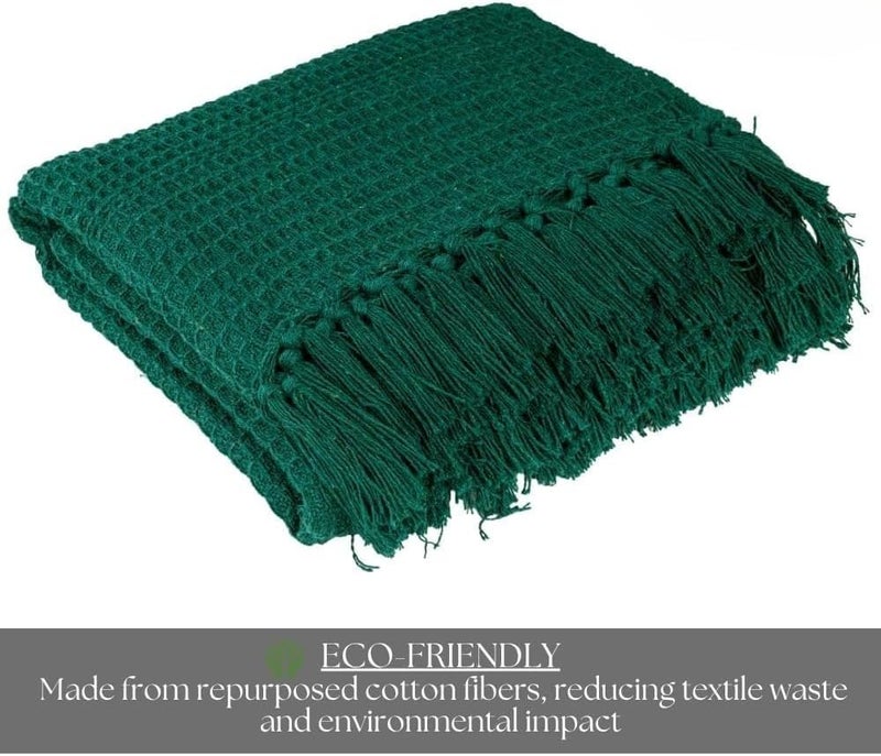 Blue Strip بطانية وافل قطنية 100% باللون الأزرق المخطط للأريكة، السرير وغرفة المعيشة – بطانية قطنية ناعمة، خفيفة الوزن، تسمح بمرور الهواء (152 × 127 سم) - Image 4