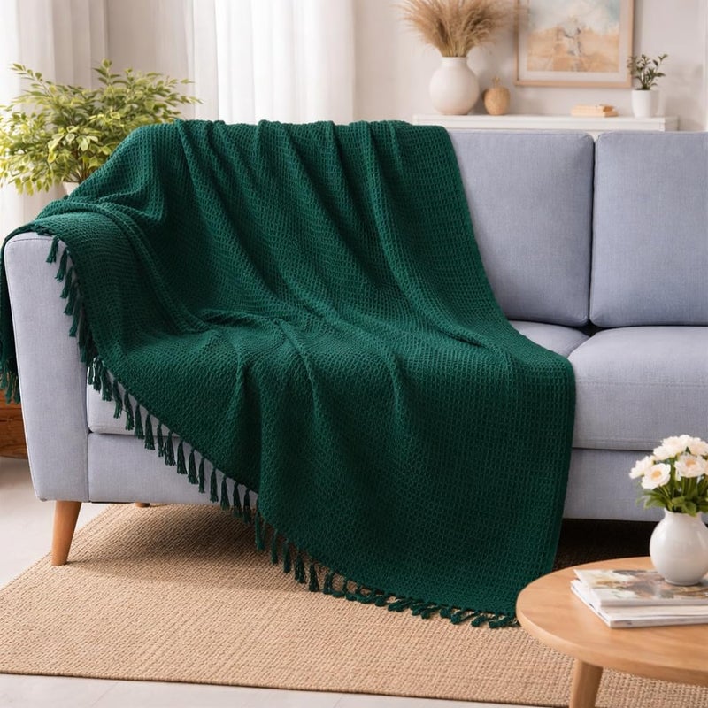 Blue Strip بطانية وافل قطنية 100% باللون الأزرق المخطط للأريكة، السرير وغرفة المعيشة – بطانية قطنية ناعمة، خفيفة الوزن، تسمح بمرور الهواء (152 × 127 سم) - Image 1