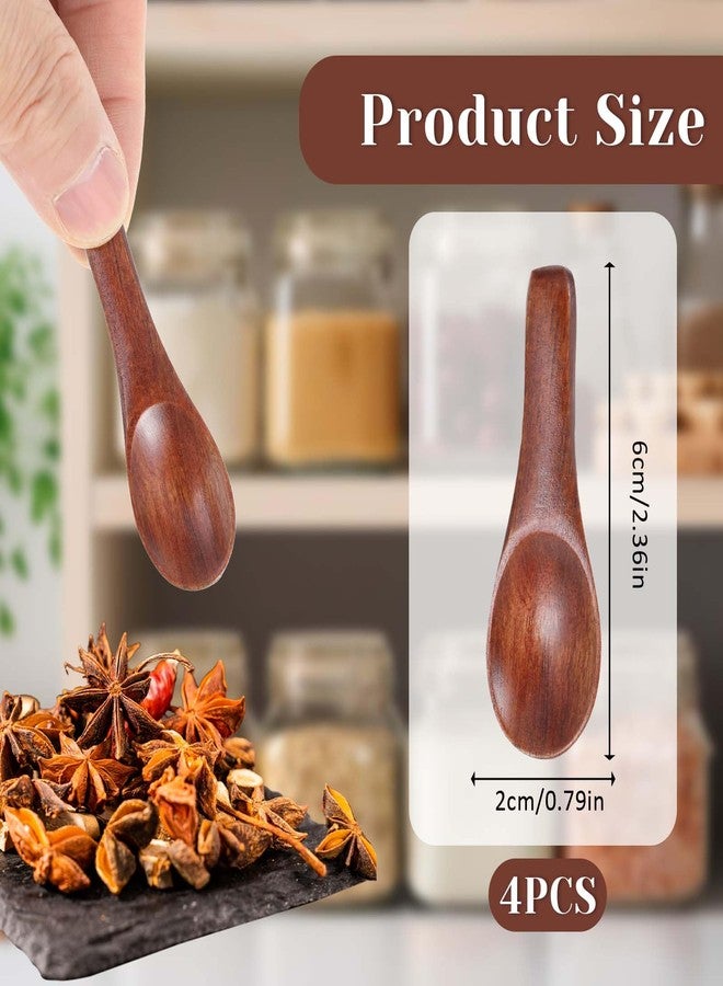 Azefnuhk 4 Pcs Tiny Spoons for Spices Jars, 2.36in Tiny Salt Spoons, Handmade Mini Wooden Spoon Set, Easy to Clean Little Wood Spoon for Sauces, Honey, Jam, Sugar, Ice Cream Mustard Cooking - Image 2